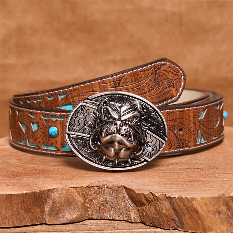 Men's DIY Fierce Dog Hidden Folding Knife Leather Belt - Image 7