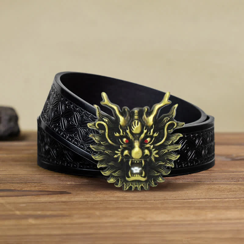 Men's DIY Fiery Dragon White Pearl Buckle Leather Belt - Image 17