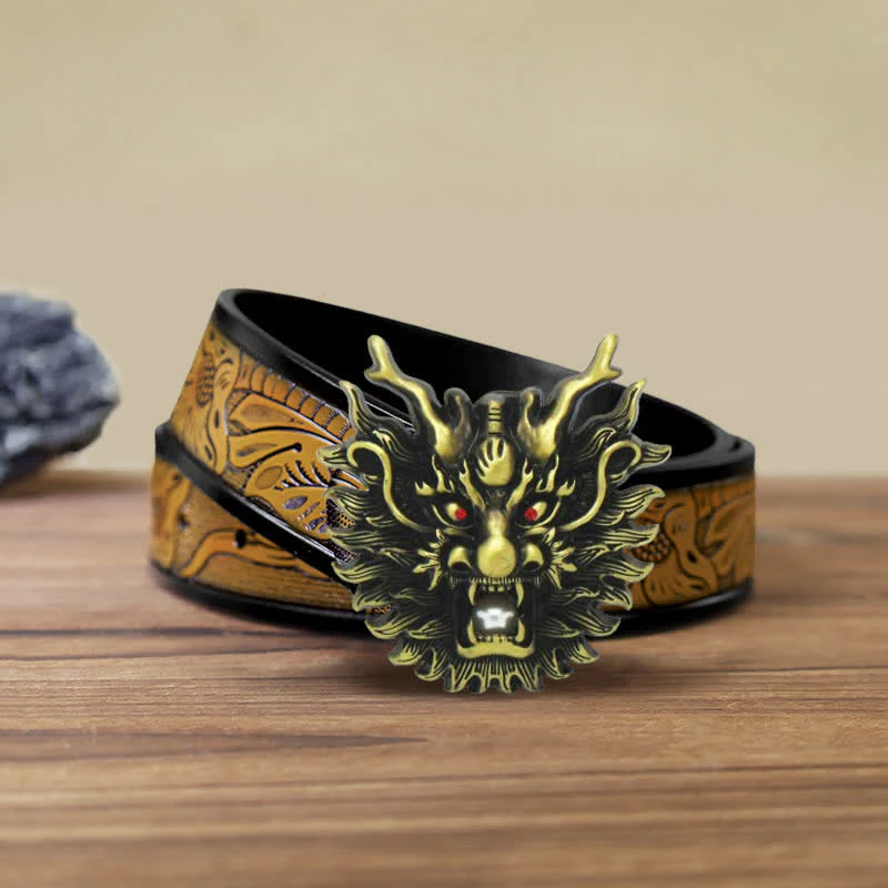Men's DIY Fiery Dragon White Pearl Buckle Leather Belt - Image 20