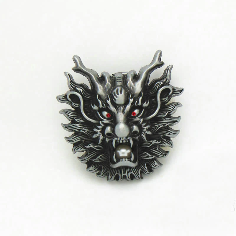 Men's DIY Fiery Dragon White Pearl Buckle Leather Belt - Image 3