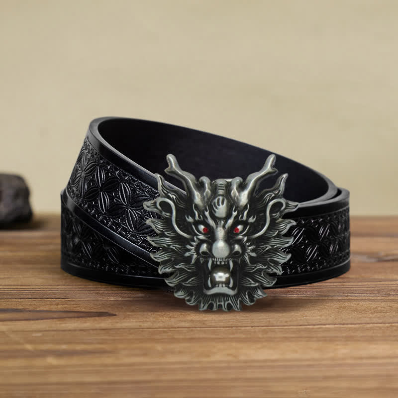 Men's DIY Fiery Dragon White Pearl Buckle Leather Belt - Image 8