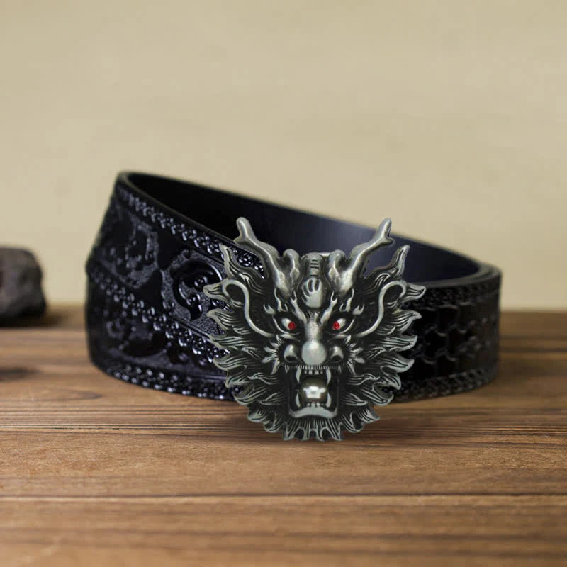 Men's DIY Fiery Dragon White Pearl Buckle Leather Belt - Image 9
