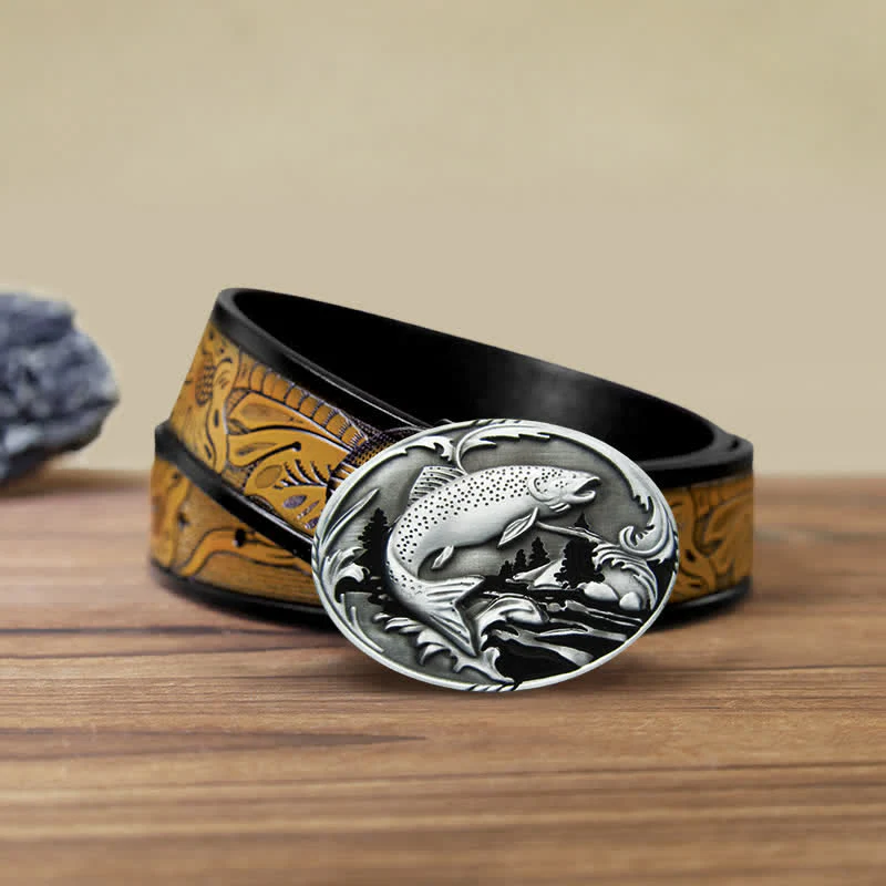 Men's DIY Fishing Wildlife Buckle Leather Belt - Image 10