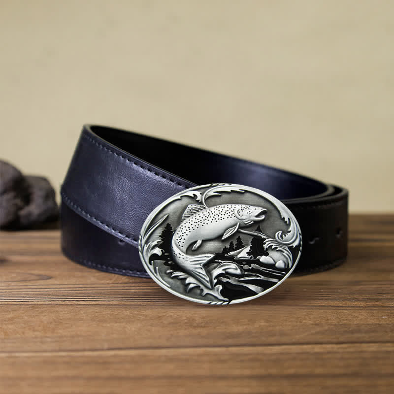 Men's DIY Fishing Wildlife Buckle Leather Belt - Image 5