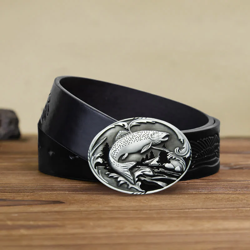 Men's DIY Fishing Wildlife Buckle Leather Belt - Image 6