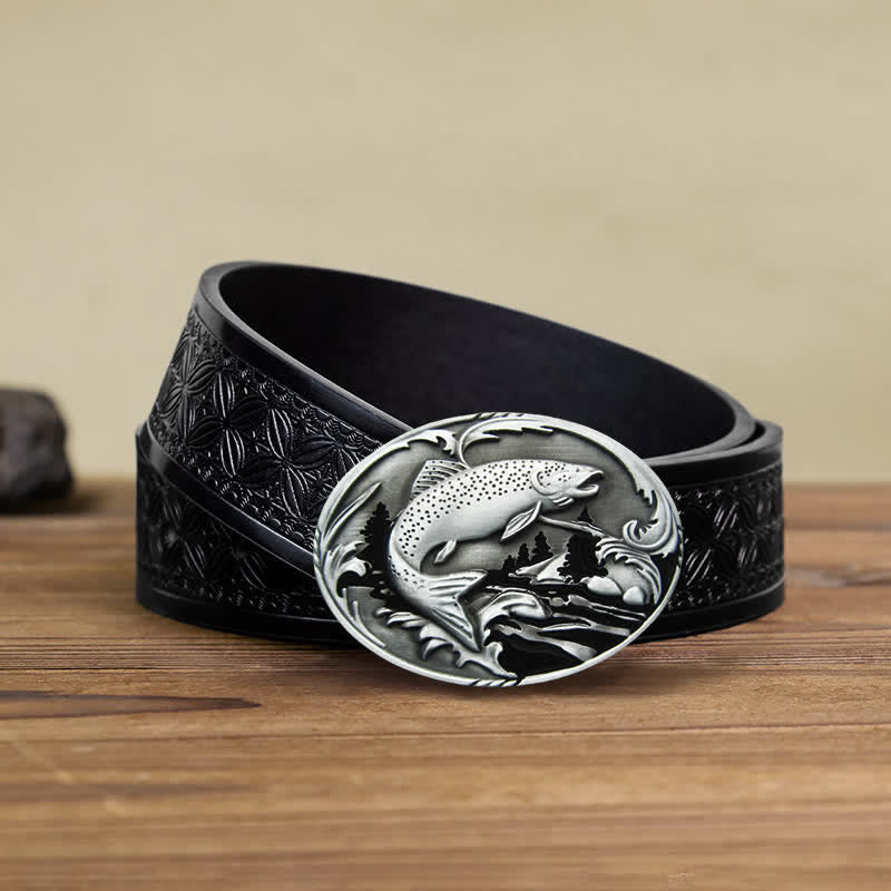 Men's DIY Fishing Wildlife Buckle Leather Belt - Image 7