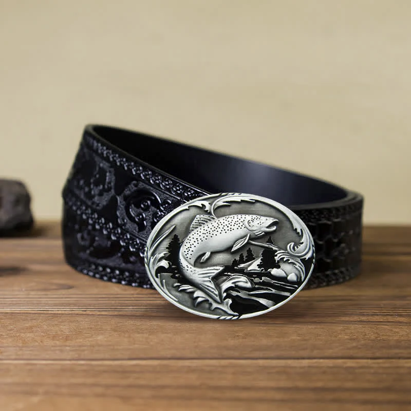 Men's DIY Fishing Wildlife Buckle Leather Belt - Image 8