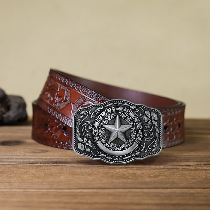 Men's DIY Five Star Texas State Buckle Leather Belt - Image 10