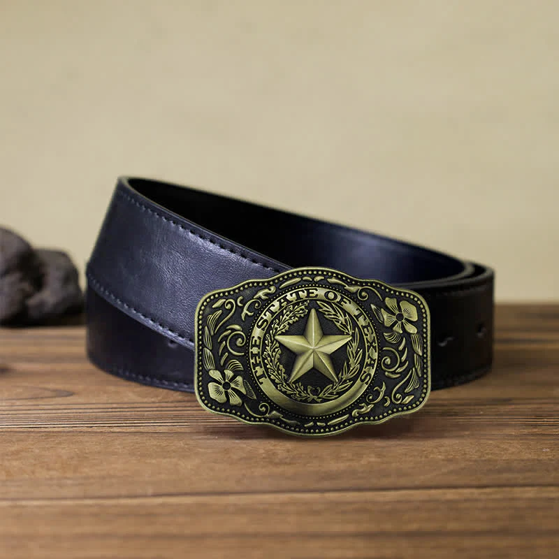 Men's DIY Five Star Texas State Buckle Leather Belt - Image 14