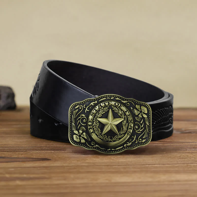 Men's DIY Five Star Texas State Buckle Leather Belt - Image 15