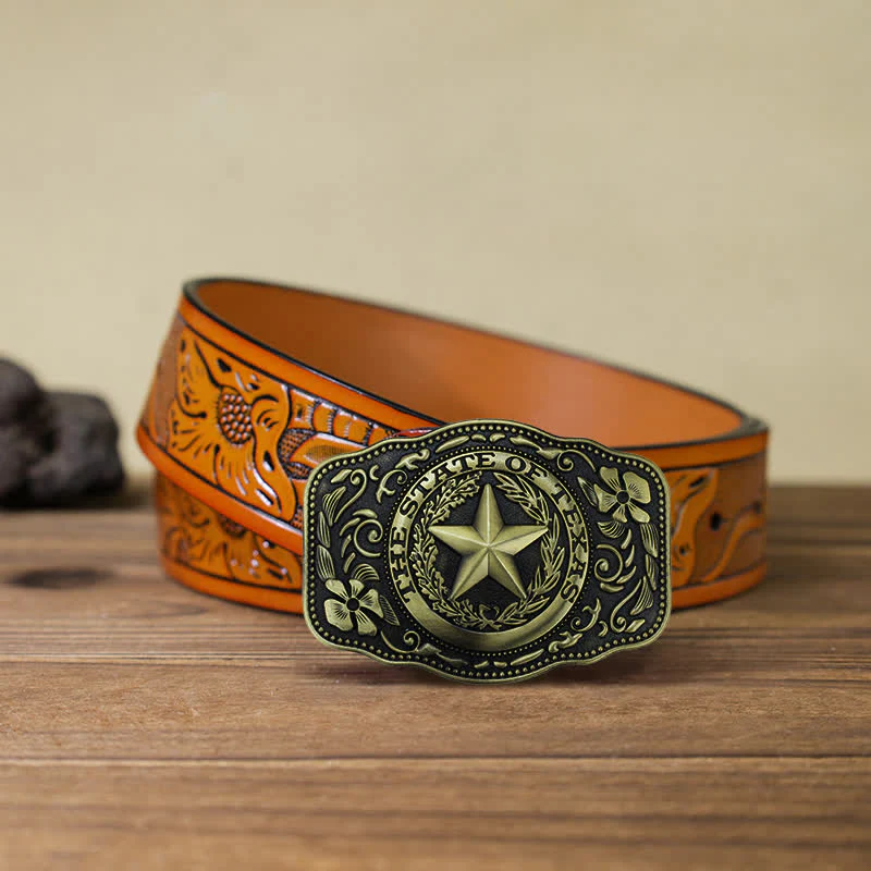 Men's DIY Five Star Texas State Buckle Leather Belt - Image 20