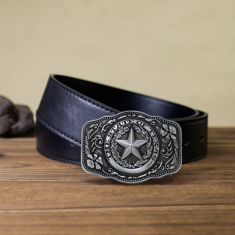Men's DIY Five Star Texas State Buckle Leather Belt - Image 6