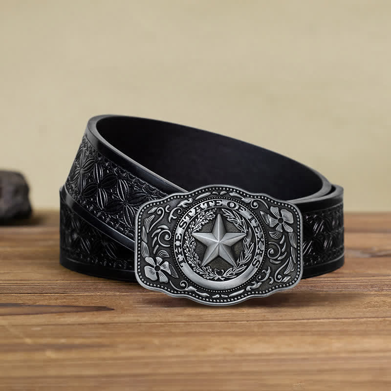 Men's DIY Five Star Texas State Buckle Leather Belt - Image 8