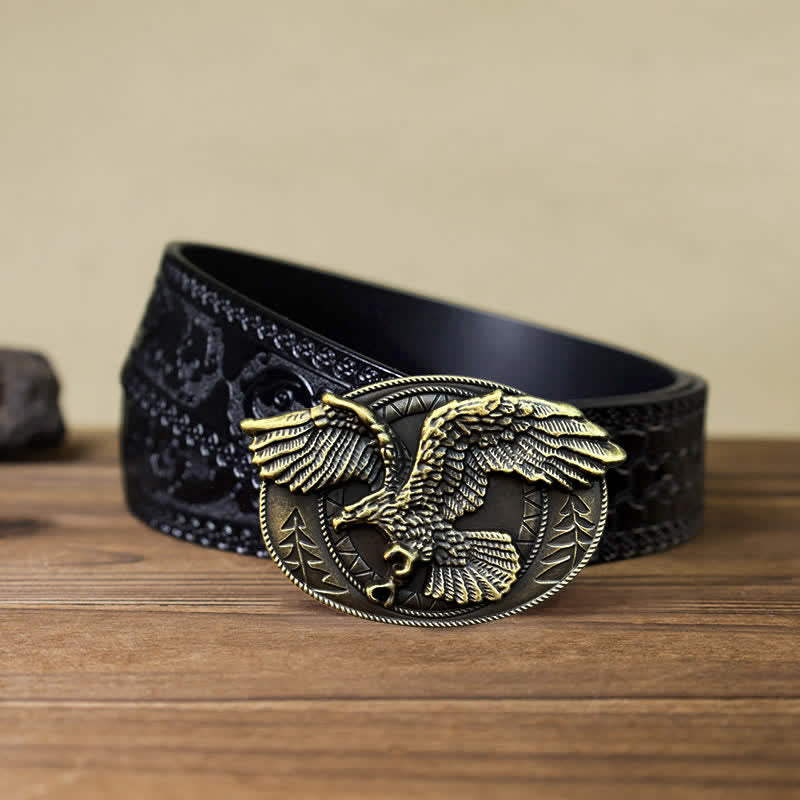 Men's DIY Flying Bald Eagle Buckle Leather Belt - Image 15