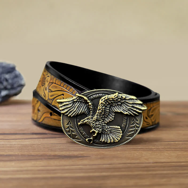 Men's DIY Flying Bald Eagle Buckle Leather Belt - Image 21