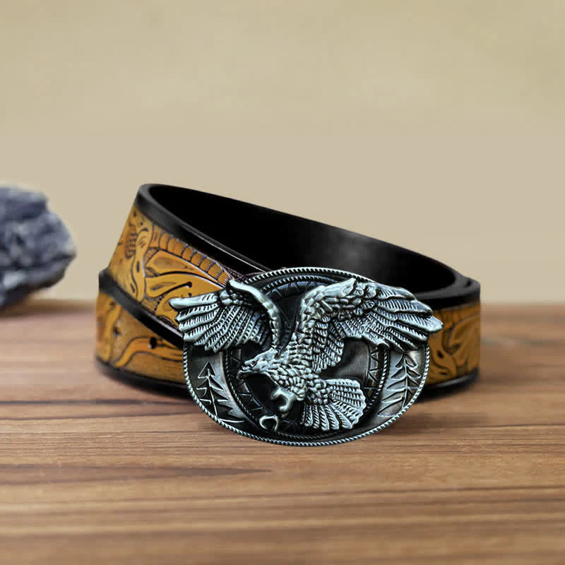 Men's DIY Flying Bald Eagle Buckle Leather Belt - Image 22