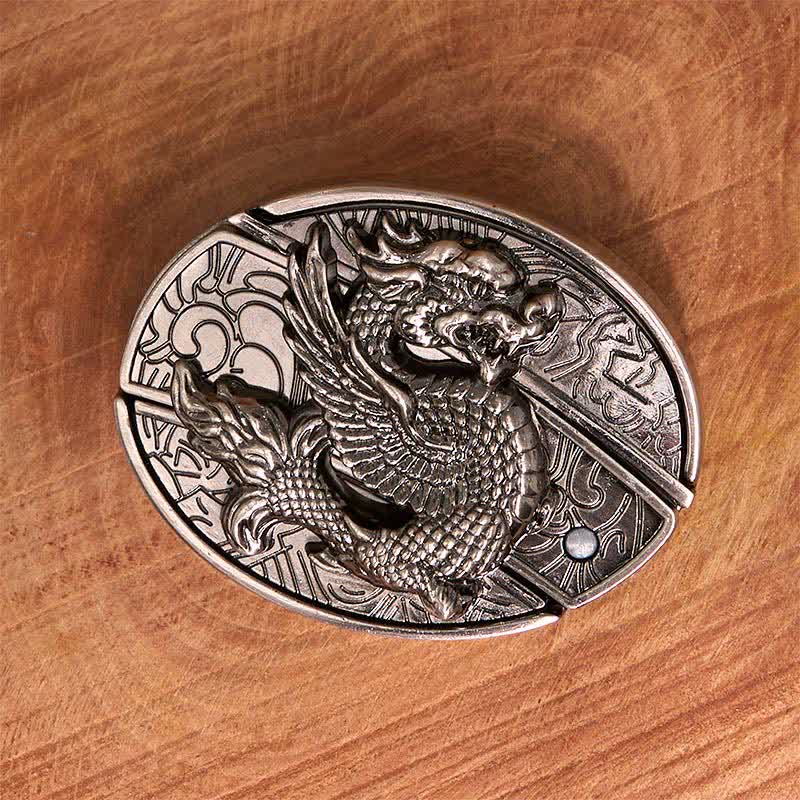 Men's DIY Flying Dragon Hidden Folding Knife Leather Belt - Image 4