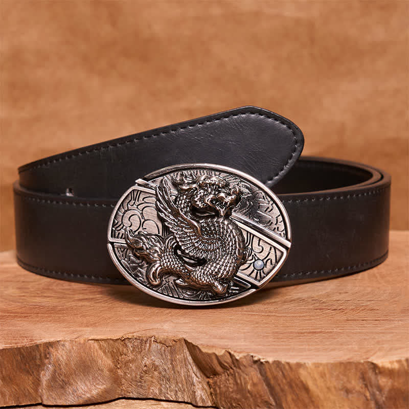 Men's DIY Flying Dragon Hidden Folding Knife Leather Belt - Image 5
