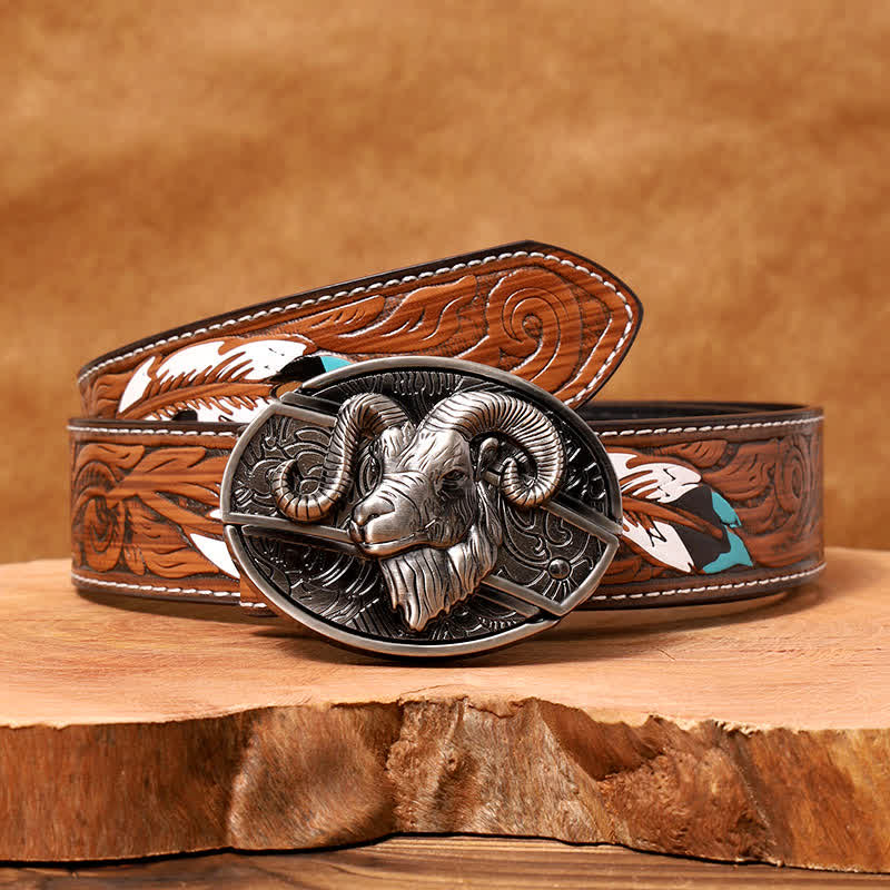 Men's DIY Goat Hidden Folding Knife Leather Belt - Image 10