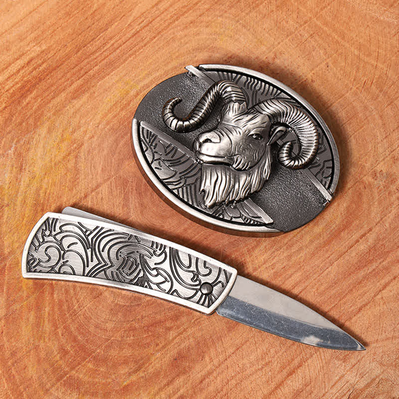 Men's DIY Goat Hidden Folding Knife Leather Belt - Image 2