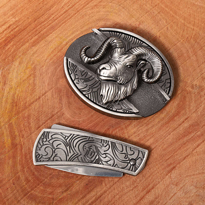 Men's DIY Goat Hidden Folding Knife Leather Belt - Image 4