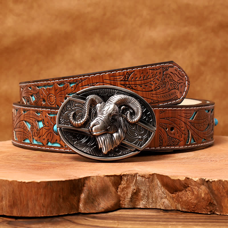 Men's DIY Goat Hidden Folding Knife Leather Belt - Image 6