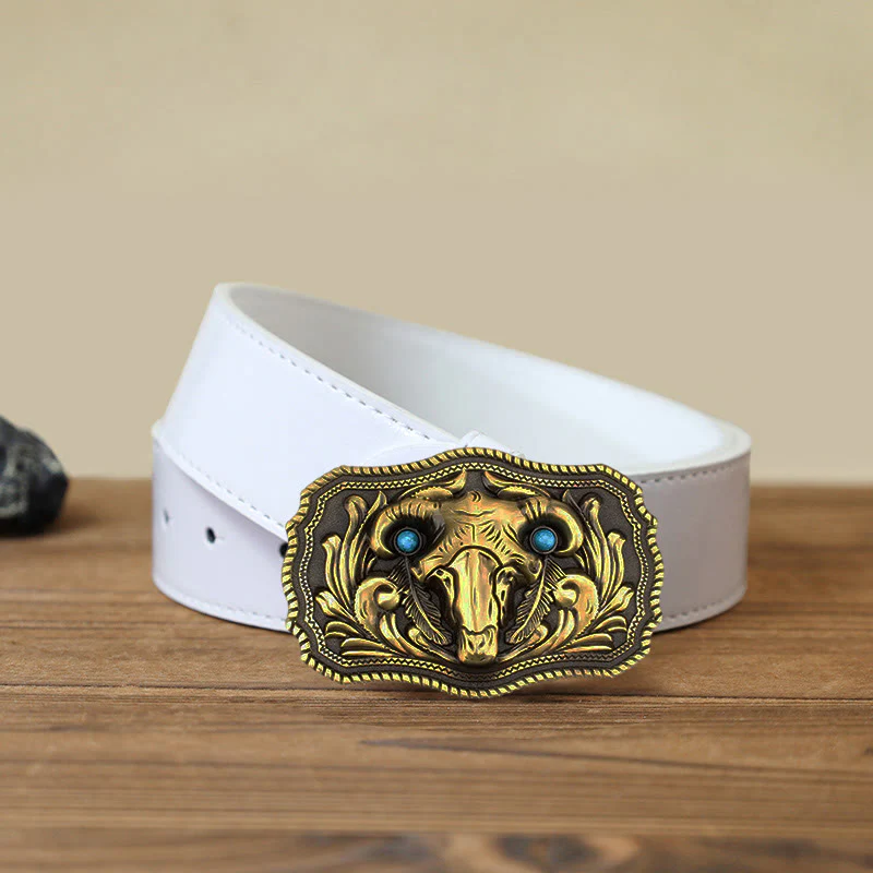 Men's DIY Goat Skull Turquoise Buckle Leather Belt - Image 8
