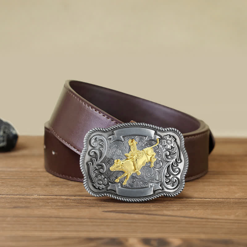 Men's DIY Gold Carving Animal Buckle Leather Belt - Image 23