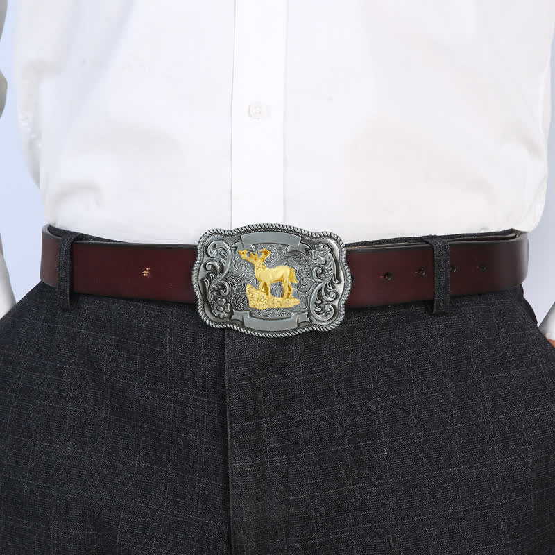 Men's DIY Gold Carving Animal Buckle Leather Belt - Image 30