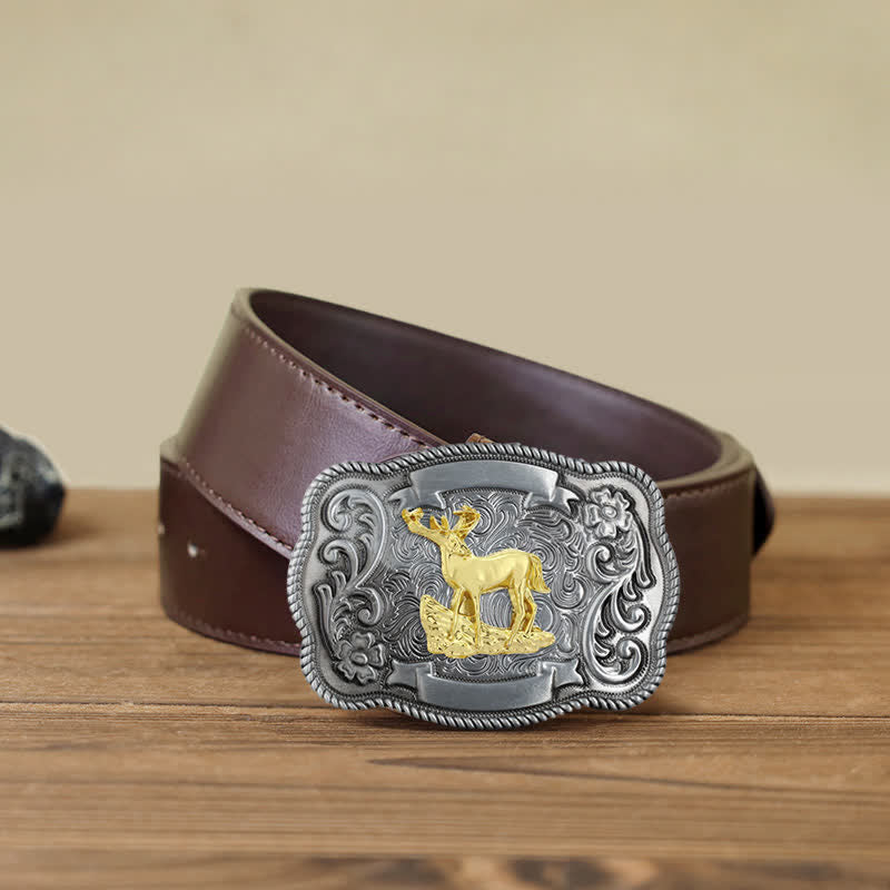 Men's DIY Gold Carving Animal Buckle Leather Belt - Image 33