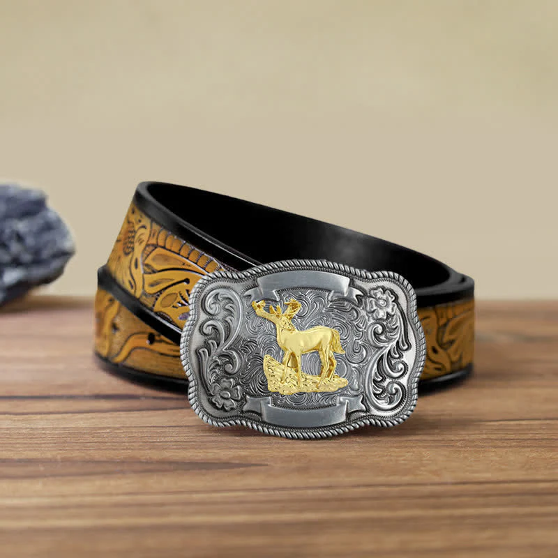 Men's DIY Gold Carving Animal Buckle Leather Belt - Image 36