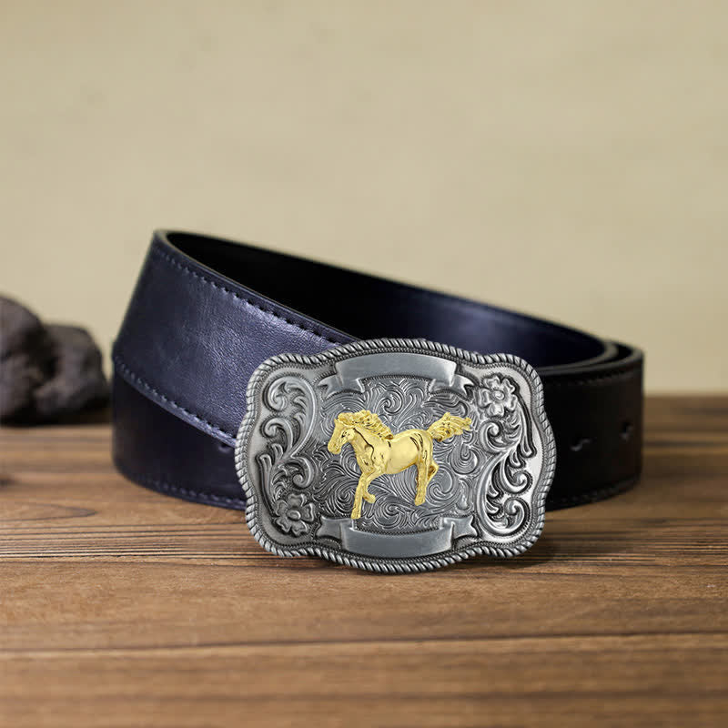 Men's DIY Gold Carving Animal Buckle Leather Belt - Image 4