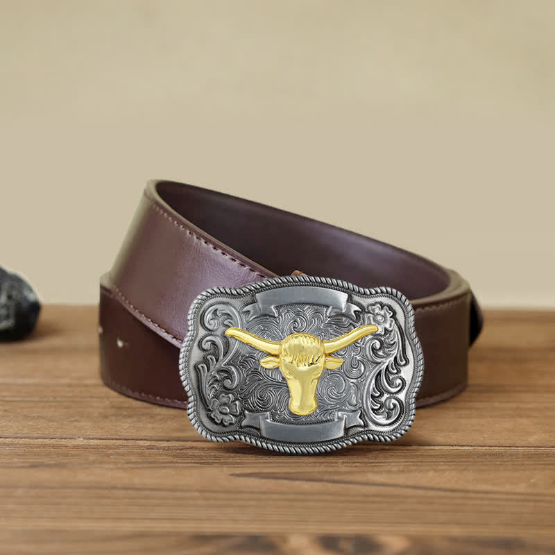 Men's DIY Gold Carving Animal Buckle Leather Belt - Image 42