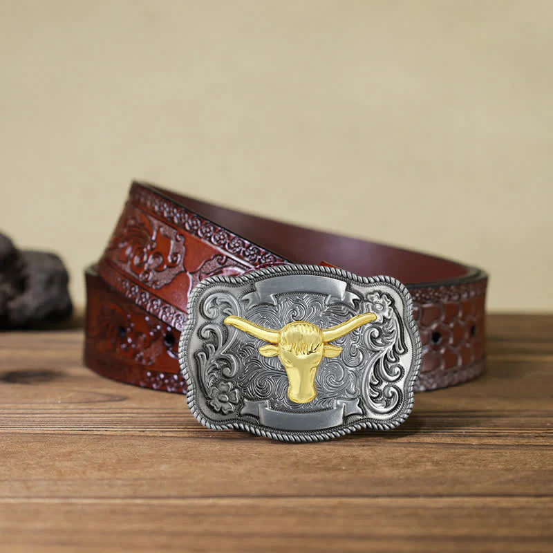 Men's DIY Gold Carving Animal Buckle Leather Belt - Image 44