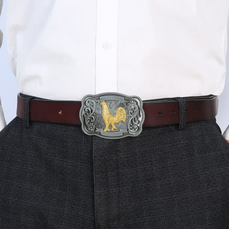 Men's DIY Gold Carving Animal Buckle Leather Belt - Image 48