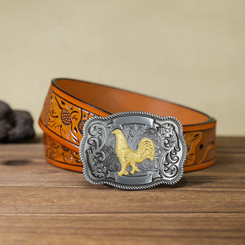Men's DIY Gold Carving Animal Buckle Leather Belt - Image 55