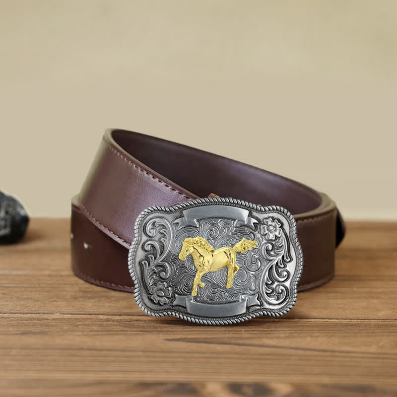 Men's DIY Gold Carving Animal Buckle Leather Belt - Image 6