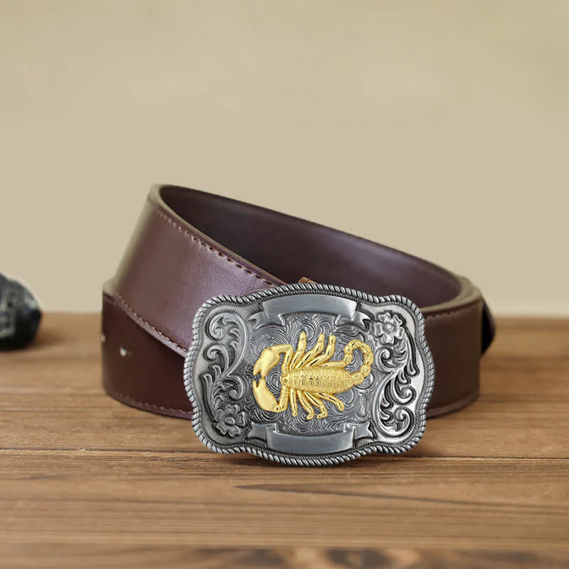 Men's DIY Gold Carving Animal Buckle Leather Belt - Image 60