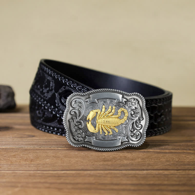 Men's DIY Gold Carving Animal Buckle Leather Belt - Image 61