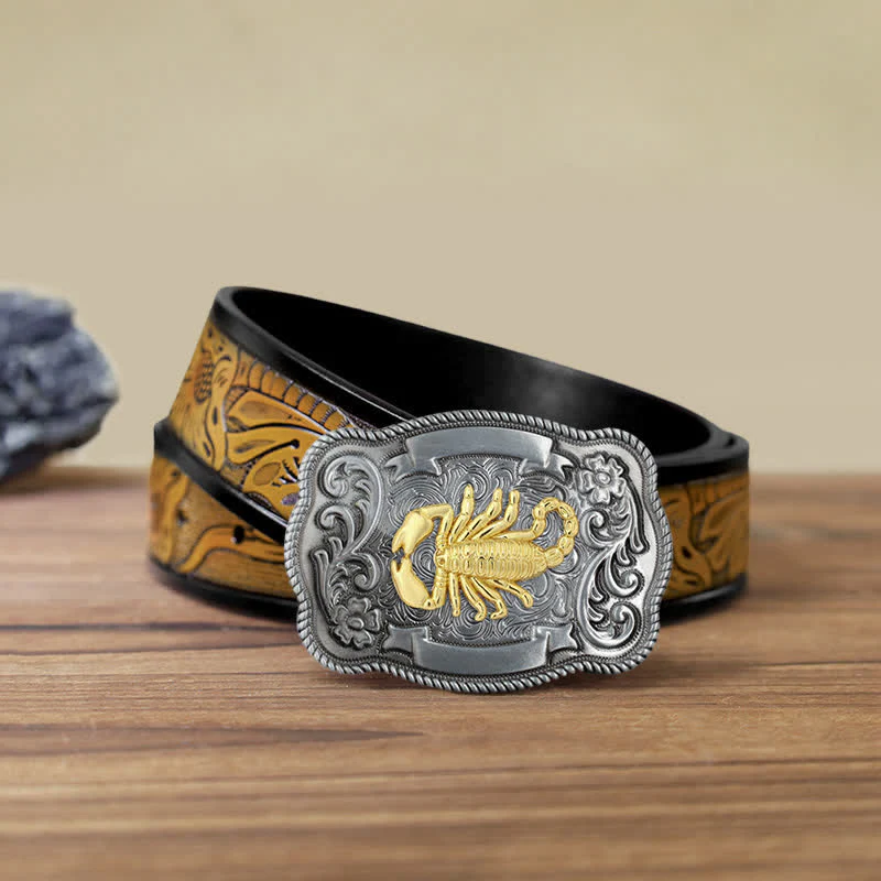 Men's DIY Gold Carving Animal Buckle Leather Belt - Image 63
