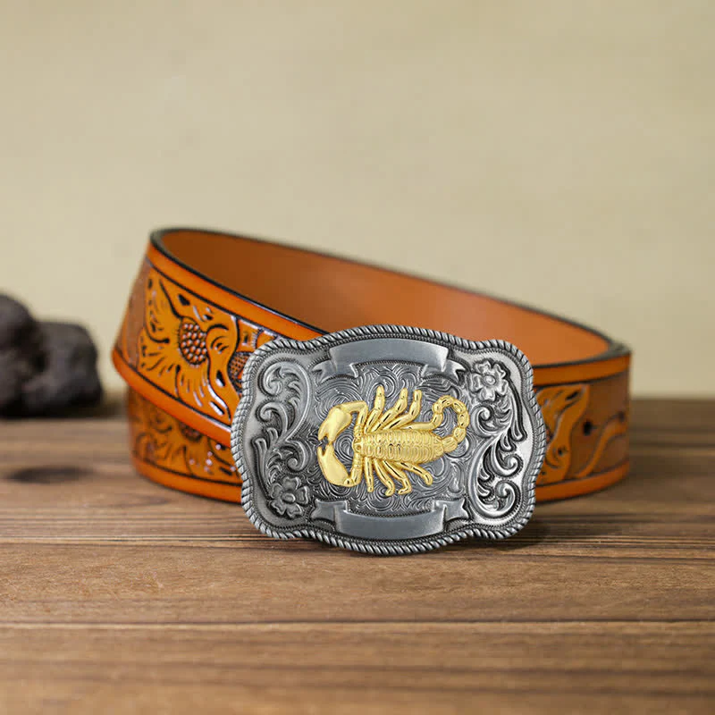 Men's DIY Gold Carving Animal Buckle Leather Belt - Image 64