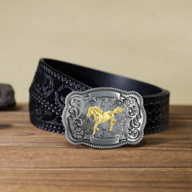 Men's DIY Gold Carving Animal Buckle Leather Belt - Image 7