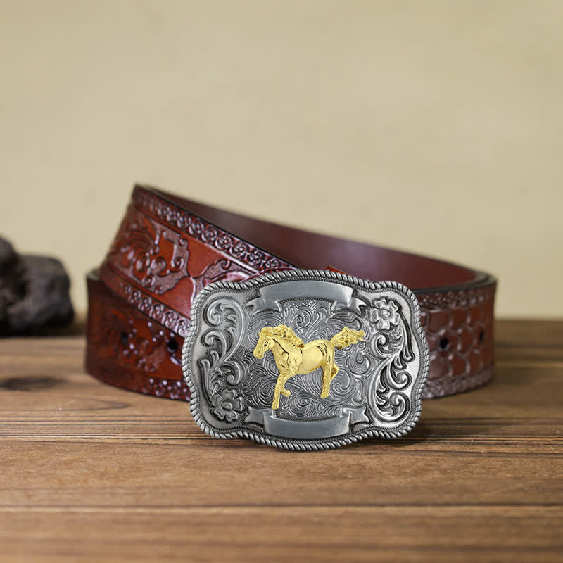 Men's DIY Gold Carving Animal Buckle Leather Belt - Image 8