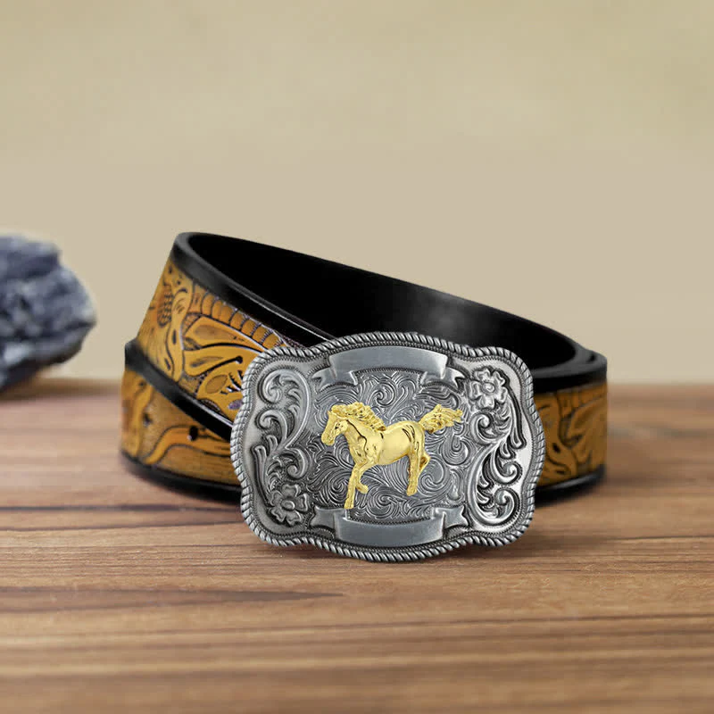 Men's DIY Gold Carving Animal Buckle Leather Belt - Image 9