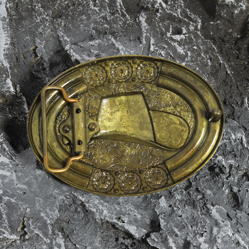 Men's DIY Gold Cowboy Hat Beads Decor Buckle Leather Belt - Image 2