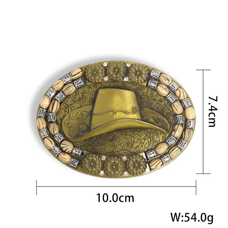 Men's DIY Gold Cowboy Hat Beads Decor Buckle Leather Belt - Image 3