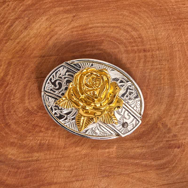 Men's DIY Gold & Silver Rose Hidden Folding Knife Leather Belt - Image 4