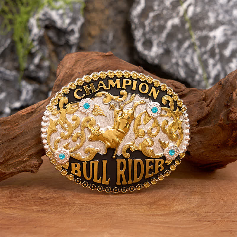 Men's DIY Shiny Golden Bull Rider Large Buckle Leather Belt
