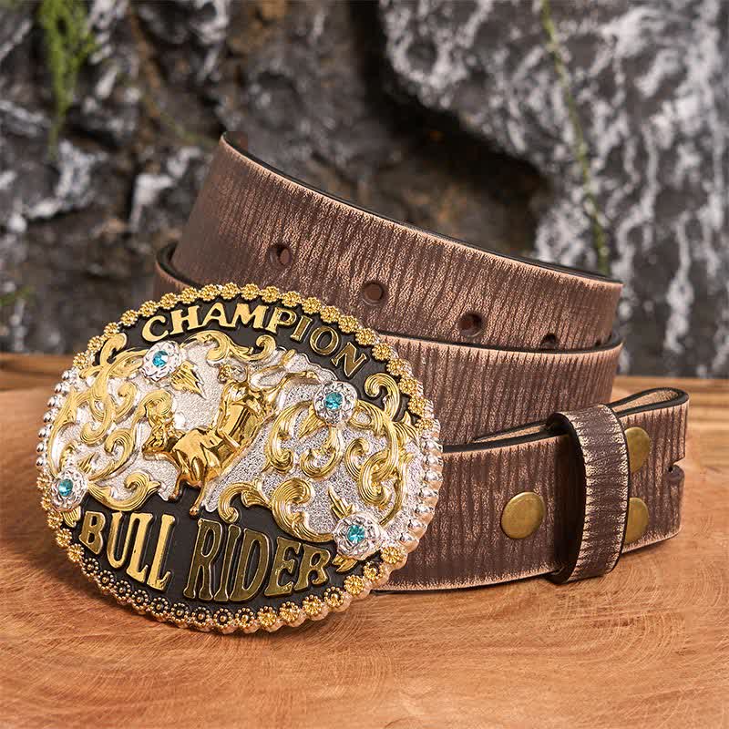 Men's DIY Shiny Golden Bull Rider Large Buckle Leather Belt - Image 4