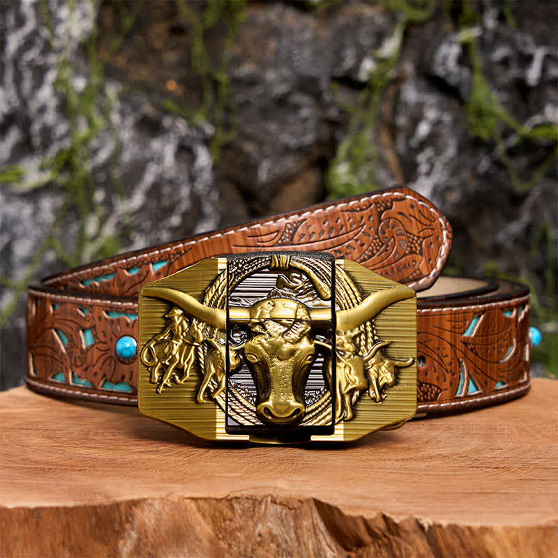 Men's DIY Golden Domineering Bull Leather Belt with Hidden Lighter - Image 7